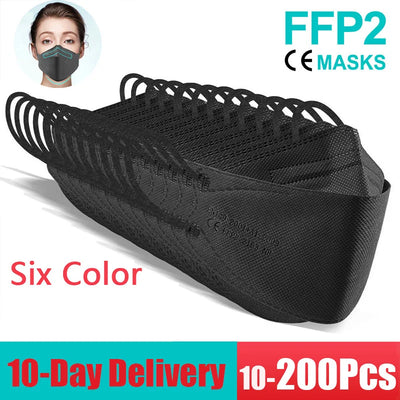 Purple FFP2 KN95 reusable adult face masks with hygienic safety design, dust protection, and fish-shaped style for respiratory safety.
