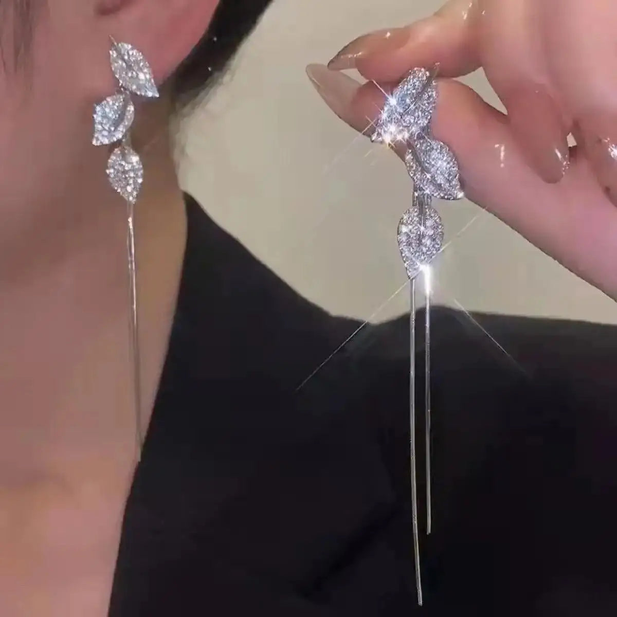 925 silver Korean fashion pearl tassel earrings for women featuring zircon accents and elegant pearl drops.