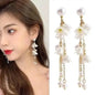 925 silver Korean fashion pearl tassel earrings for women featuring zircon accents and elegant pearl drops, trendy luxury jewelry.