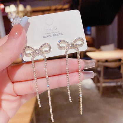 925 silver Korean fashion pearl tassel earrings with zircon accents for women, featuring elegant pearl and crystal details.