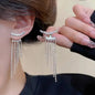 925 silver Korean fashion pearl tassel earrings for women featuring zircon accents and elegant pearl dangles.