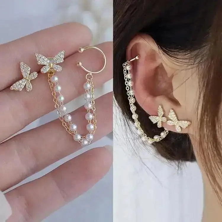 925 silver Korean fashion pearl tassel earrings for women featuring zircon accents and elegant pearl dangles.