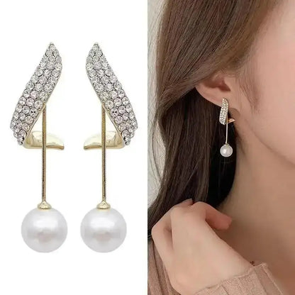 925 silver Korean fashion pearl tassel earrings for women with zircon stones and elegant pearl accents, stylish jewelry accessory.