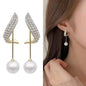 925 silver Korean fashion pearl tassel earrings for women with zircon stones and elegant pearl accents, stylish jewelry accessory.