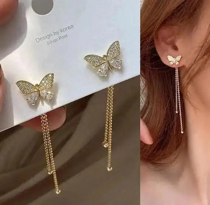 925 silver Korean fashion pearl tassel earrings for women featuring zircon accents and elegant pearl details.