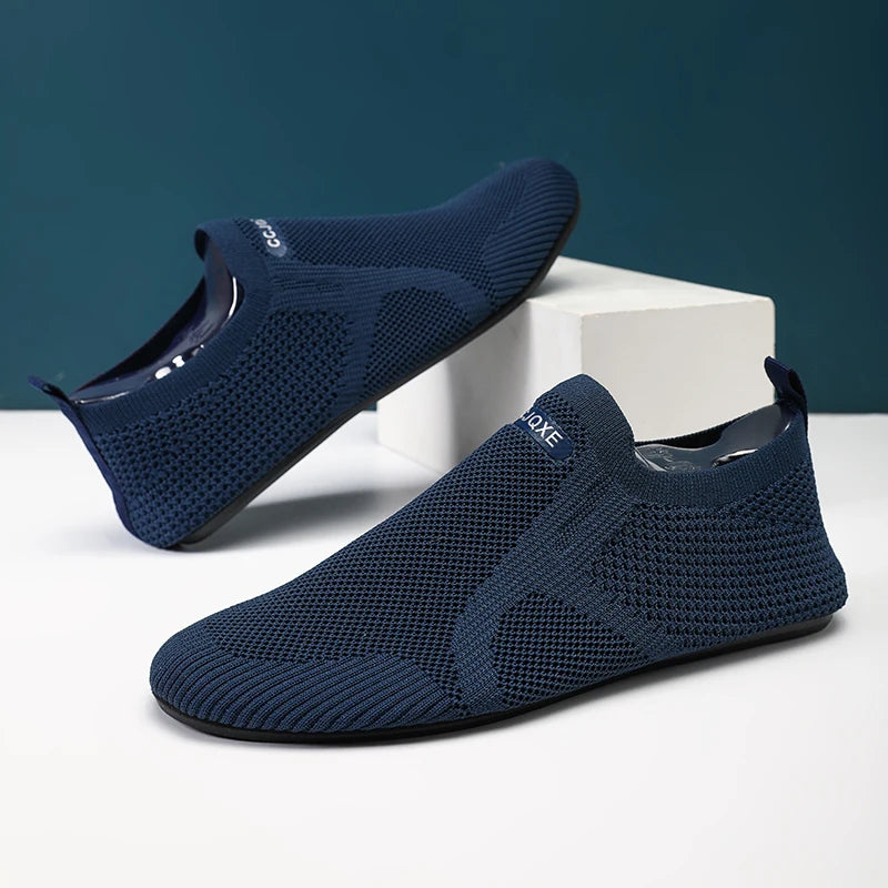 Men's four seasons casual shoes by BackupMyFilesNow.com, blue indoor and outdoor footwear with comfortable, stylish design.