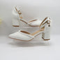 BaoYaFang bridal wedding shoes for women, with thin heels, pointed toes, pearl accents, ankle strap, and buckle for elegant occasions.