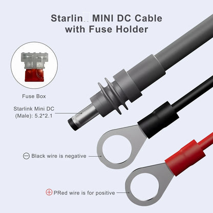 BackupMyFilesNow Starlink Mini power cable extension harness with waterproof DC plug, 18AWG fuse holder, DIY wiring for outdoor use.