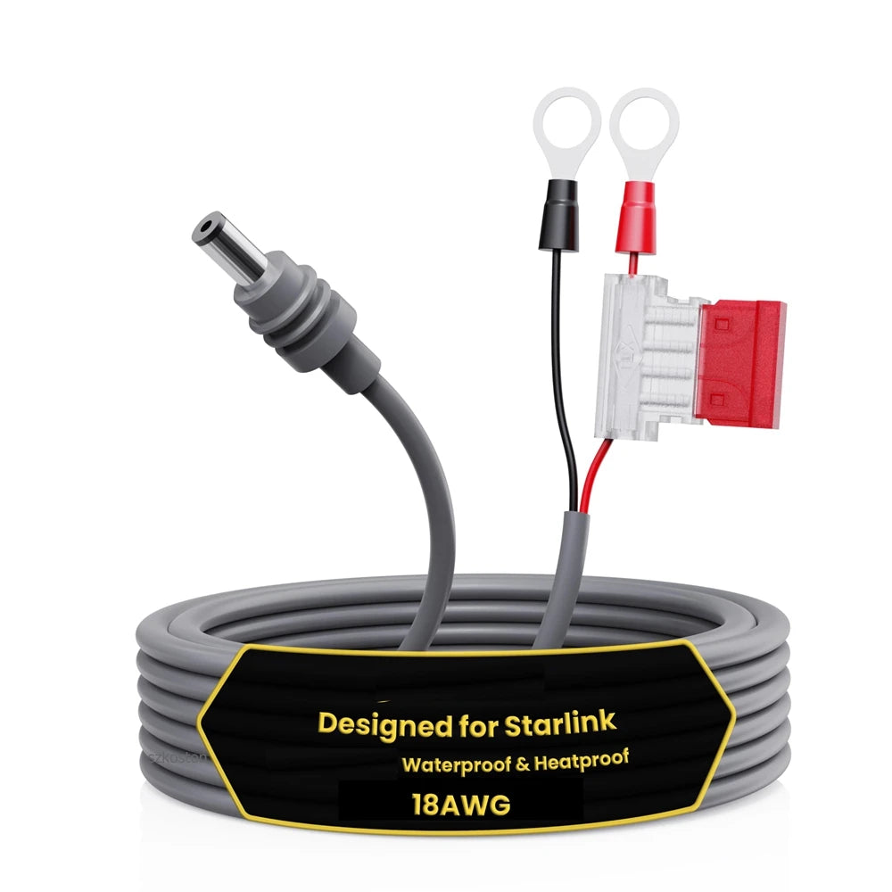 Starlink Mini power cable extension with waterproof DC plug, 18AWG automotive fuse holder, DIY wiring harness by BACKUPMYFILESNOW.COM®