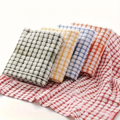 Set of 5 colorful plaid dishcloths from BackupMyFilesNow.com, absorbent kitchen cleaning cloths for table and surface cleaning.