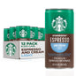 Pack of 12 Starbucks Espresso & Cream cans, 6.5 fl oz each, showing the canned coffee beverage with branding.