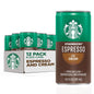 Six packs of Starbucks Espresso & Cream cans, 6.5 fl oz each, with cans displaying the Starbucks logo and creamy coffee beverage