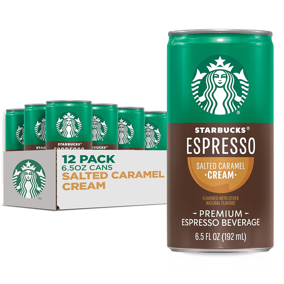Six packs of Starbucks Espresso & Cream Light canned coffee, 6.5 fl oz each, with visible cans showing the Starbucks branding.