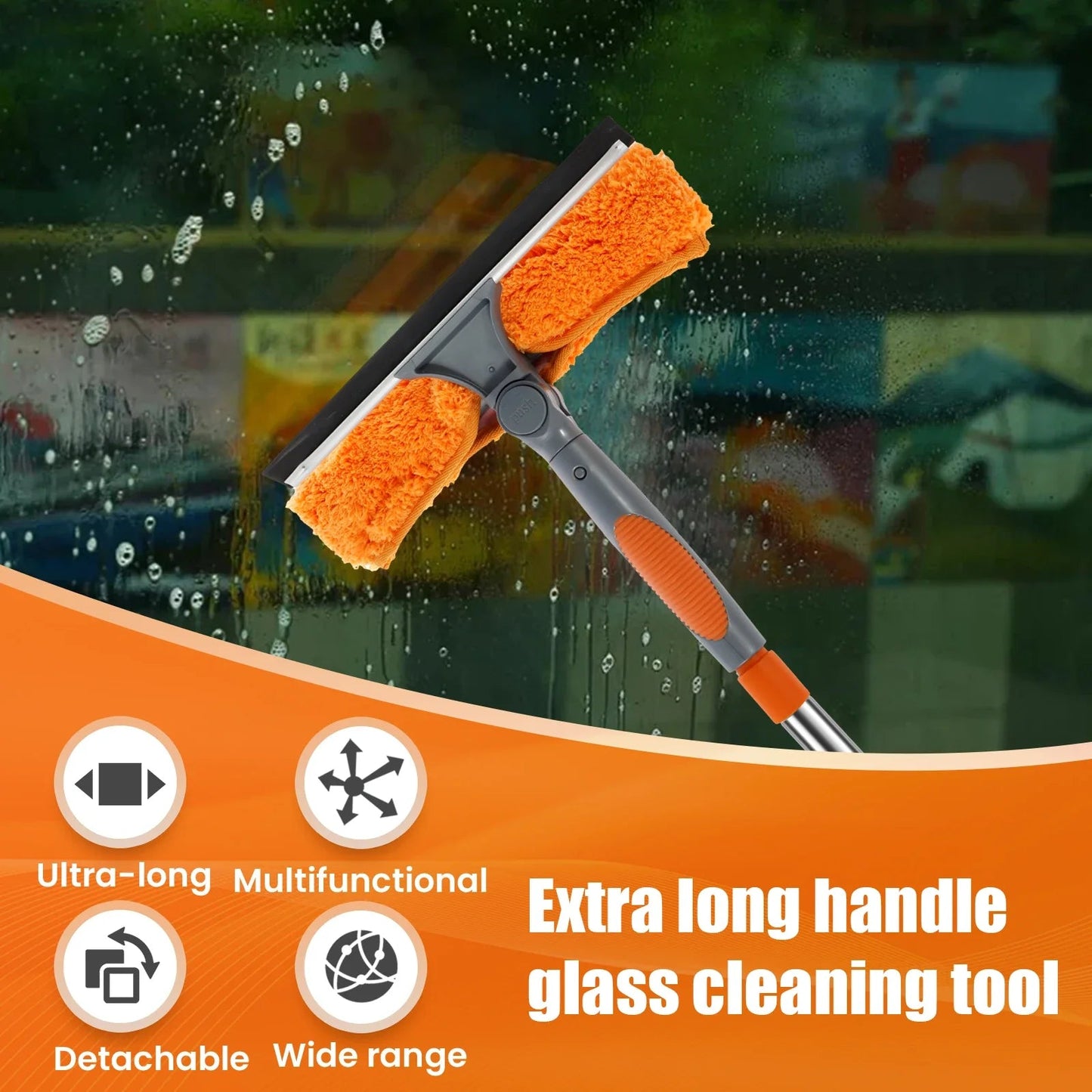Extended window cleaning kit with double-sided glass squeegee, duster, mop, and 180° swivel for efficient window cleaning by BACKUPMYFILESNOW.COM®