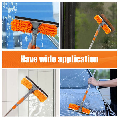 Extended Window Cleaning Kit with double-sided glass squeegee, duster, mop, and 180° swivel for efficient window cleaning.