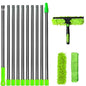 Extended window cleaning kit with double-sided glass squeegee, duster, and mop featuring 180° swivel for easy window cleaning.