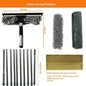 Extended window cleaning kit with double-sided glass squeegee, duster, and mop, featuring 180° swivel for easy window cleaning.