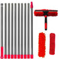 Extended window cleaning kit with double-sided squeegee, duster, and mop, featuring a 180° swivel for versatile glass cleaning.