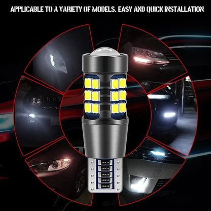 Two white 1156 BA15S LED car signal and brake bulbs, T15 W16W W21W T20 3030 LED bulbs for auto reverse and brake lights.