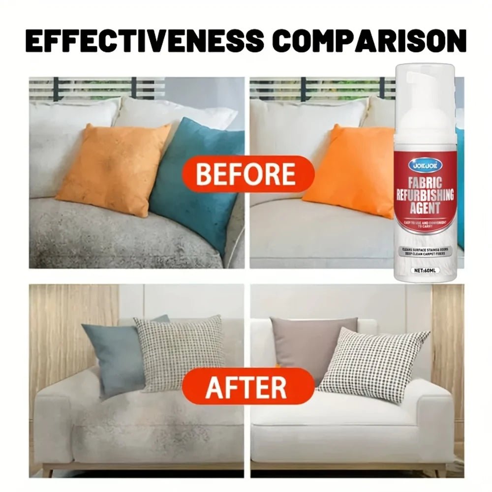 Professional fabric and upholstery cleaner spray in a 60ml bottle, designed for deep cleaning carpets, sofas, and car interiors.