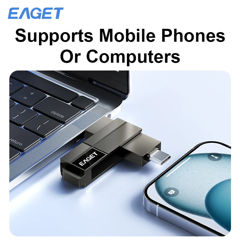 Eaget USB 3.2 Type-C to USB flash drive with 64GB capacity, portable memory stick for quick data transfer and storage.