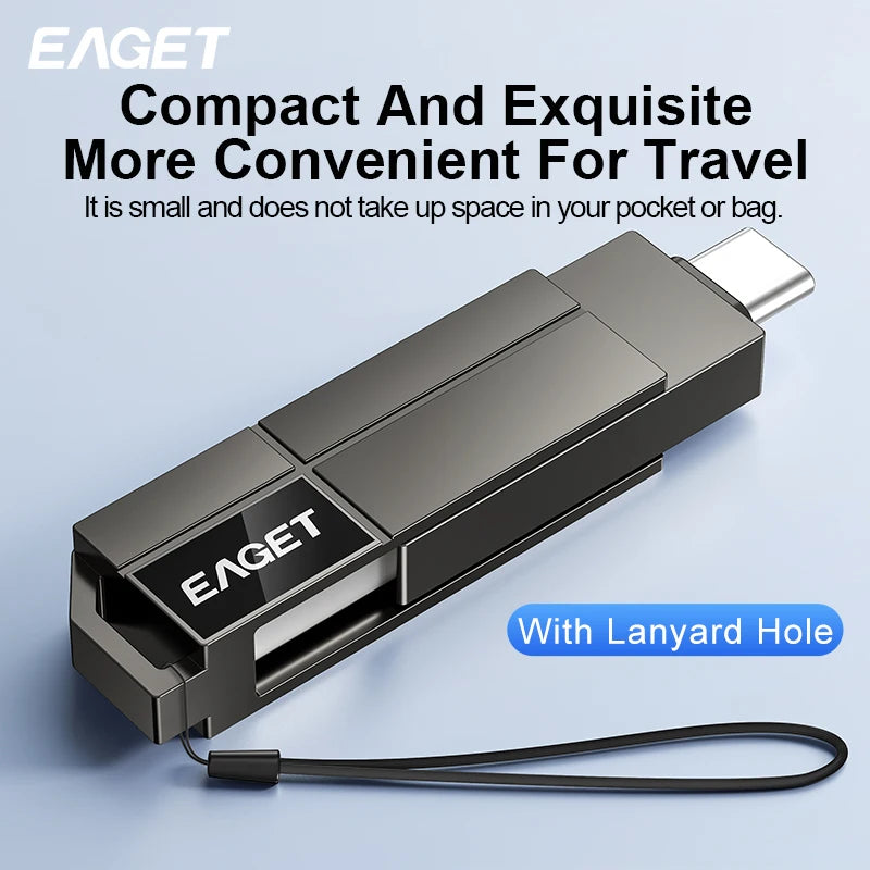 Eaget USB 3.2 Type-C flash drive with 64GB capacity, 2-in-1 USB-C and USB-A memory stick for data storage and transfer