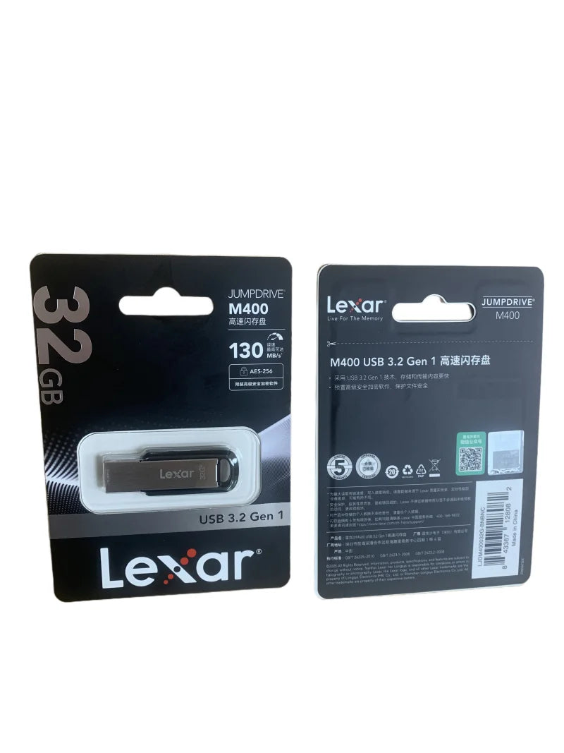 Lexar JumpDrive M400 Metal USB 3.2 Gen 1 flash drive in black, 64GB capacity, with key style design for PC storage and data transfer.