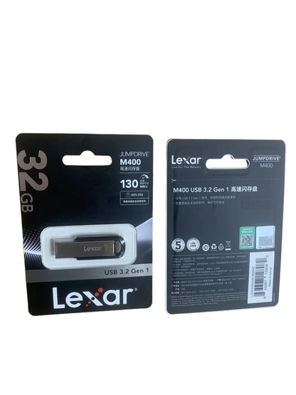 Lexar JumpDrive M400 Metal USB 3.2 Gen 1 flash drive in black, 64GB capacity, with key style design for PC storage and data transfer.