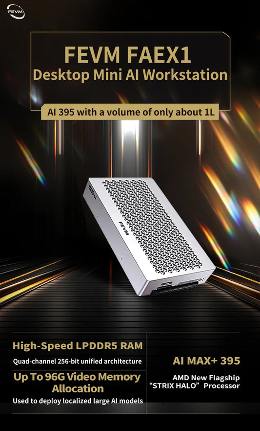 FEVM FAEX1 AMD Ryzen AI MAX+395 Mini Workstation PC with Wi-Fi, Bluetooth, USB4, Oculink, 10G LAN port, Windows 11 installed