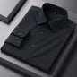 White bamboo fiber men's long sleeve dress shirt, slim fit, anti-wrinkle, casual and business style, available in sizes S to 8XL.