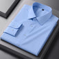 White bamboo fiber anti-wrinkle men's long sleeve dress shirt, slim fit, business style, available in sizes S to 8XL.