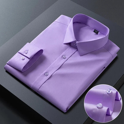 White bamboo fiber men's long sleeve anti-wrinkle dress shirt for slim fit, available in sizes S to 8XL, from BACKUPMYFILESNOW.COM®.