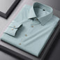 White bamboo fiber anti-wrinkle men's long sleeve dress shirt, slim fit, for business and formal wear, available in sizes S to 8XL.