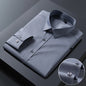 White bamboo fiber men's long sleeve dress shirt, slim fit, anti-wrinkle, for business or casual wear, available in S to 8XL.