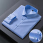 White bamboo fiber anti-wrinkle men's long sleeve dress shirt, slim fit, casual and business style, available in S to 8XL sizes.