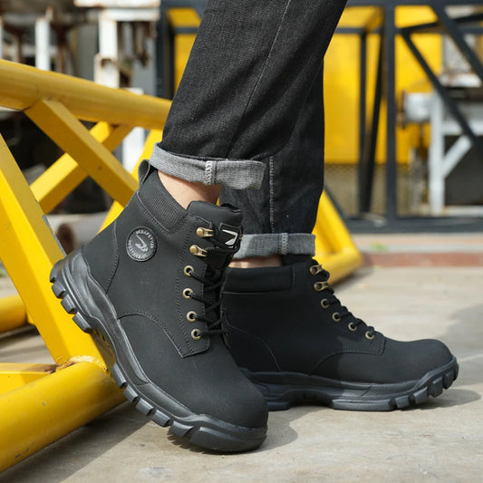 Lightweight steel toe work sneakers for men and women with anti-smash protection and durable construction safety shoes.