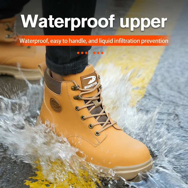 Lightweight black steel toe safety shoes for men and women with anti-smash protection and durable construction work boot design.