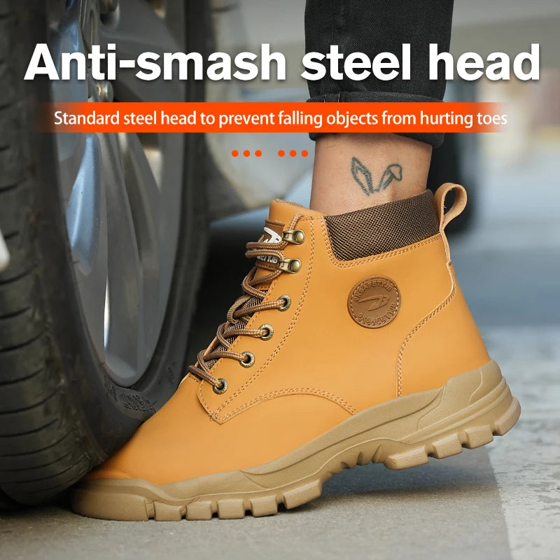 Lightweight black steel toe work shoes for men and women with anti-smash protection, durable construction safety footwear.
