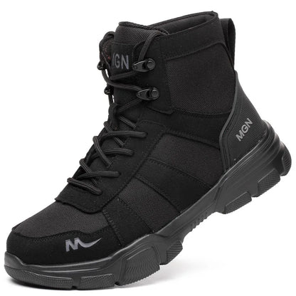 Lightweight steel toe work sneakers for men and women, black, anti-smash safety shoes, durable construction boots for work safety