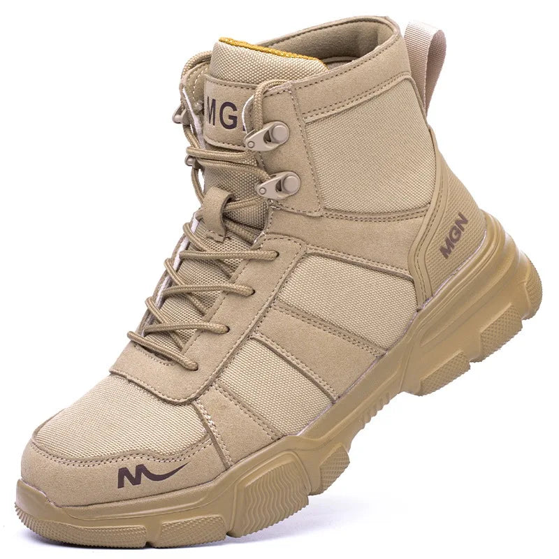 Lightweight black steel toe work shoes for men and women, anti-smash safety sneakers with durable construction and safety features.