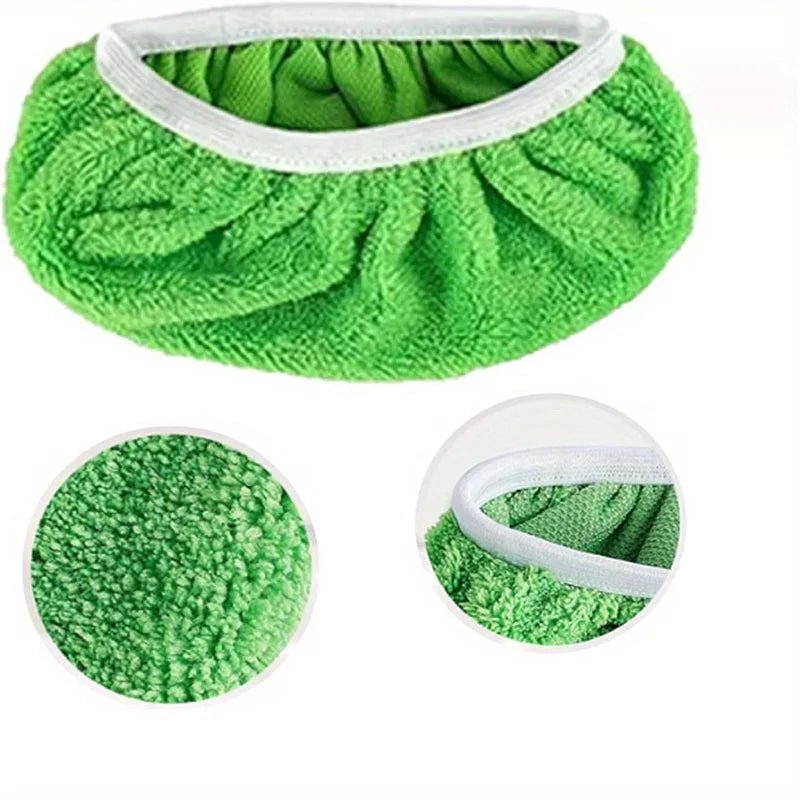 Six microfiber reusable mop mats for dry and wet cleaning, compatible with most flat mops, designed for effective floor cleaning.