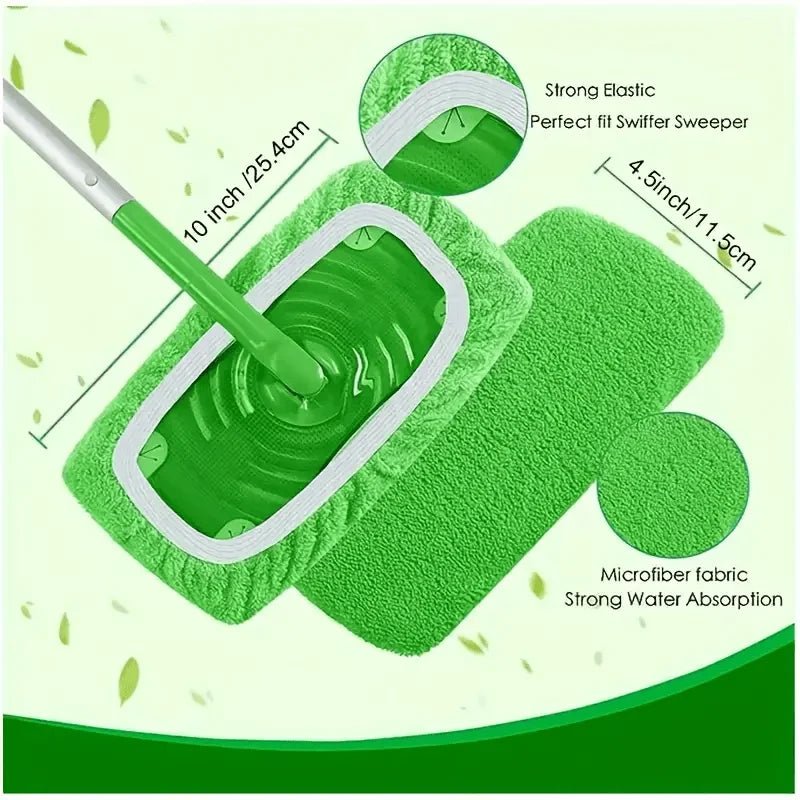 Six reusable microfiber mop mats for dry and wet floor cleaning, compatible with most flat mops, by BACKUPMYFILESNOW.COM®.