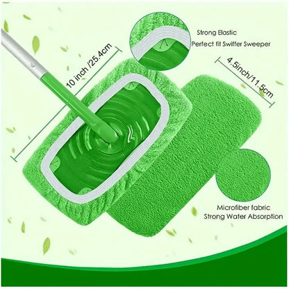 Six reusable microfiber mop mats for dry and wet floor cleaning, compatible with most flat mops, by BACKUPMYFILESNOW.COM®.