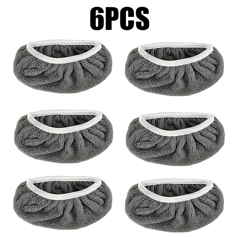 Set of six super absorbent microfiber reusable mop mats for dry and wet floor cleaning, compatible with most flat mops.