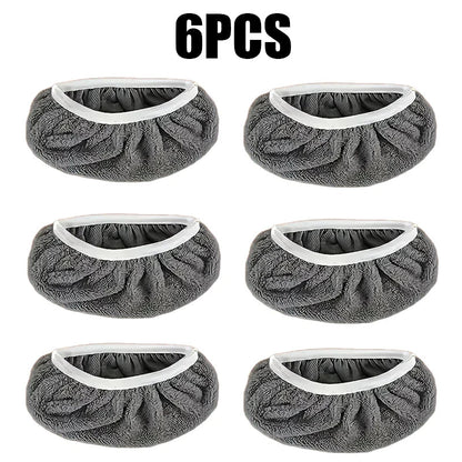 Set of six super absorbent microfiber reusable mop mats for dry and wet floor cleaning, compatible with most flat mops.