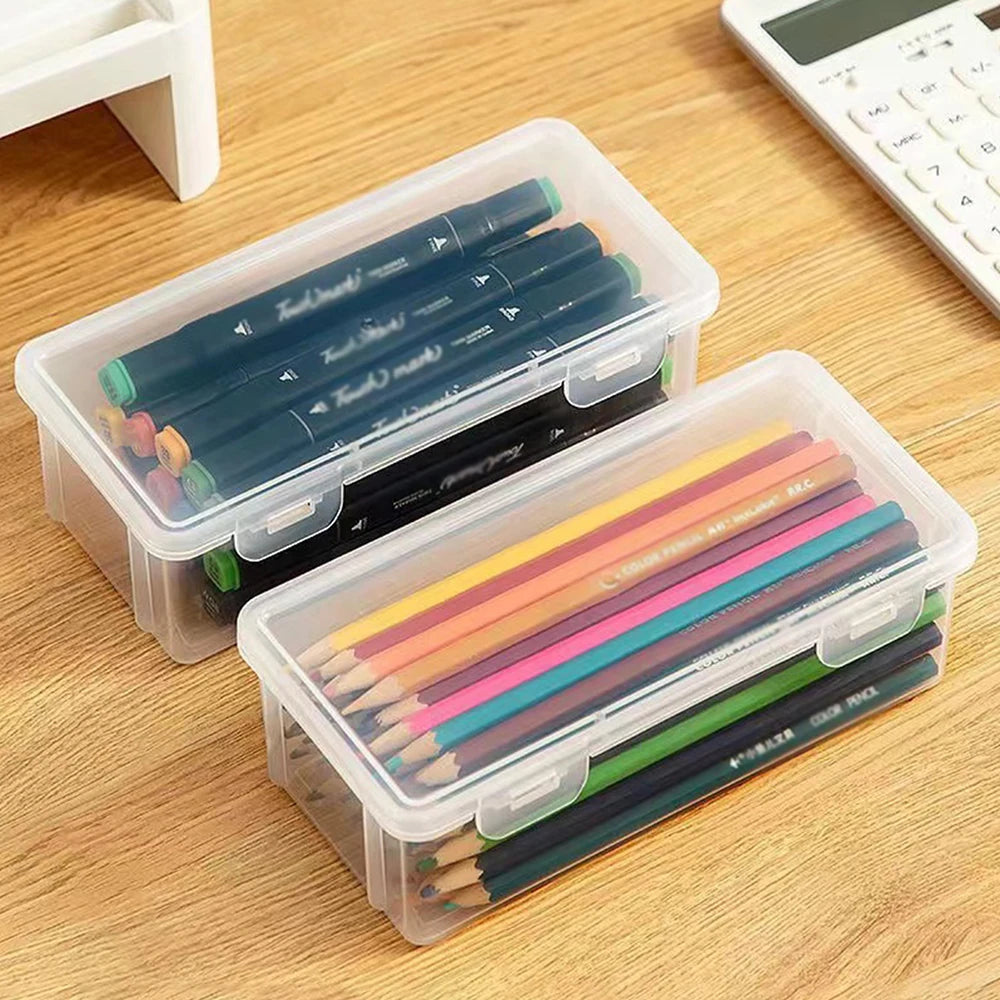 Multi-function PP pencil case storage box with compartments, ideal for school and office stationery organization.