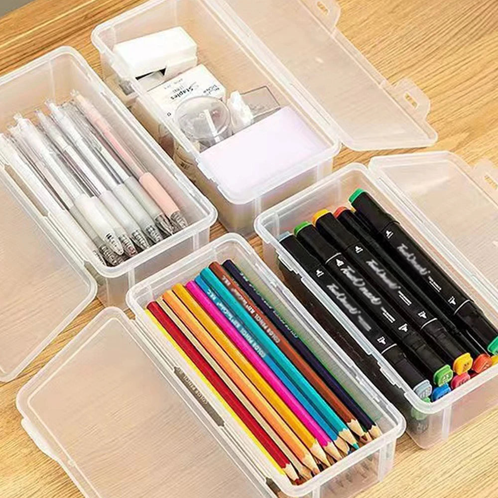 Six PP pencil case storage boxes, multi-function stationery organizers for school and office supplies, including pen and pencil storage.