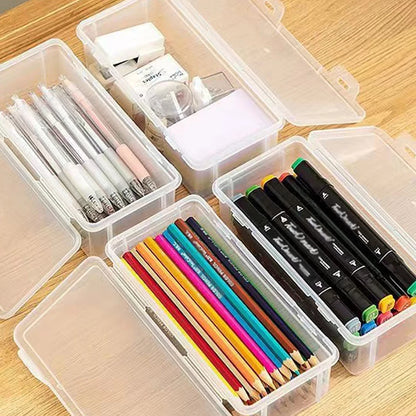 Six PP pencil case storage boxes, multi-function stationery organizers for school and office supplies, including pen and pencil storage.