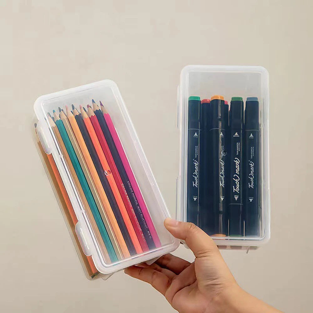 Multi-function PP pencil case storage box with compartments, ideal for school and office stationery organization.