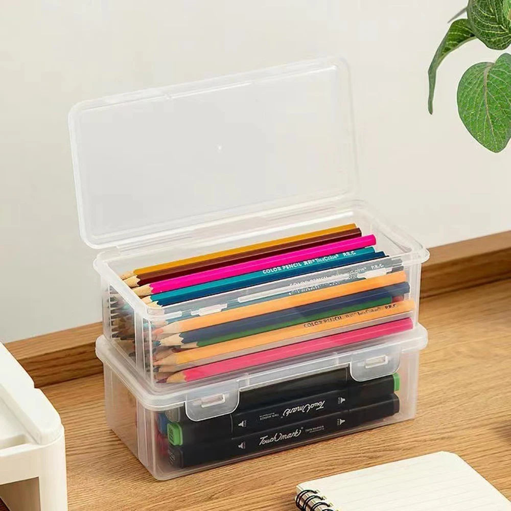 Multi-function PP pencil case storage box with compartments, ideal for stationery, pens, and school or office supplies.